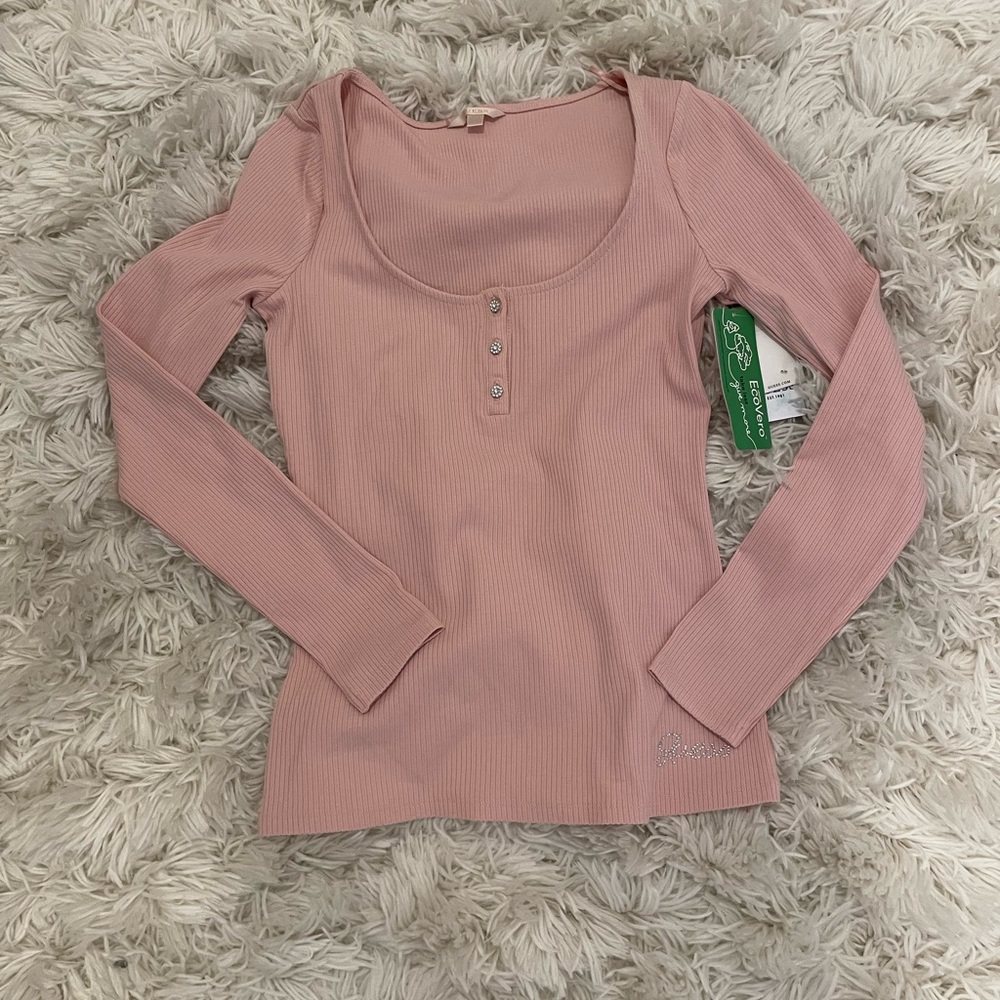 Pale Pink Ribbed Guess Top